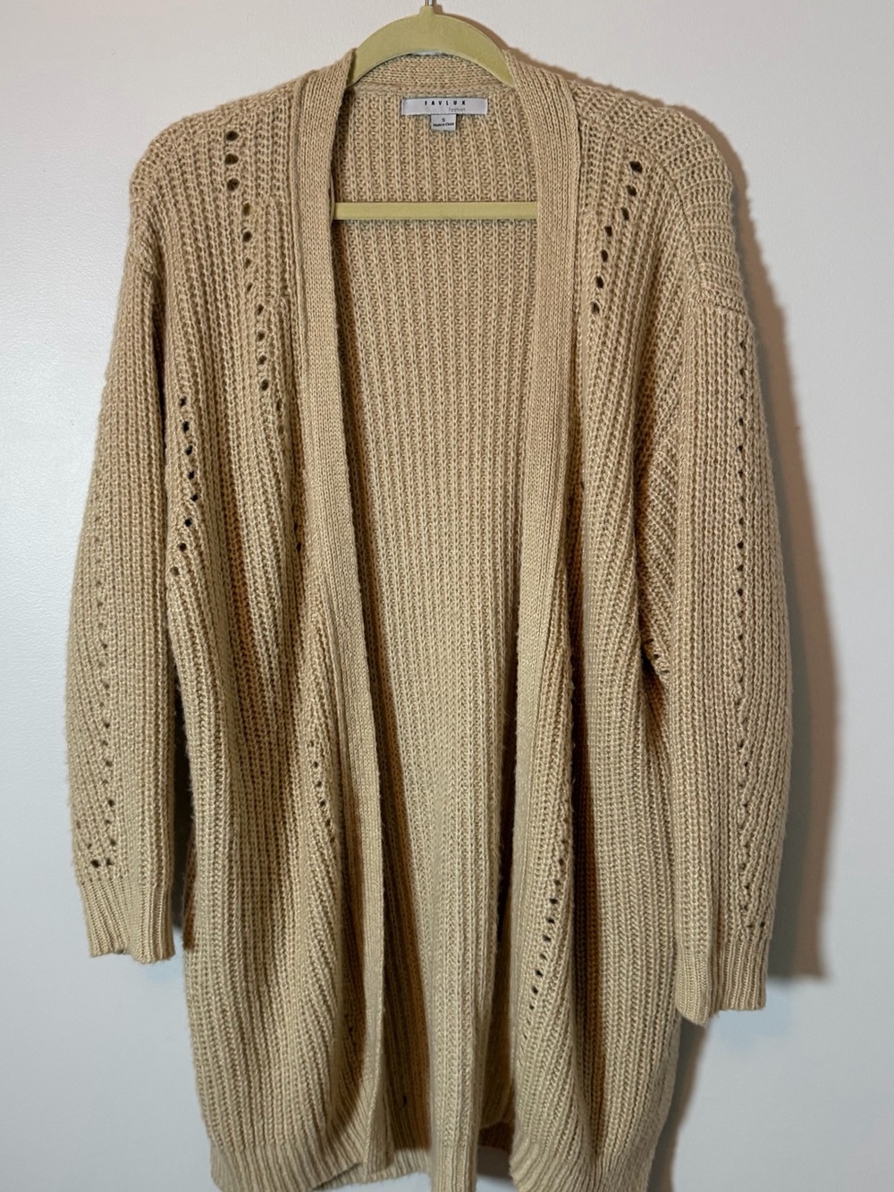 FAVLUX Open-Front Knit Cardigan in Beige